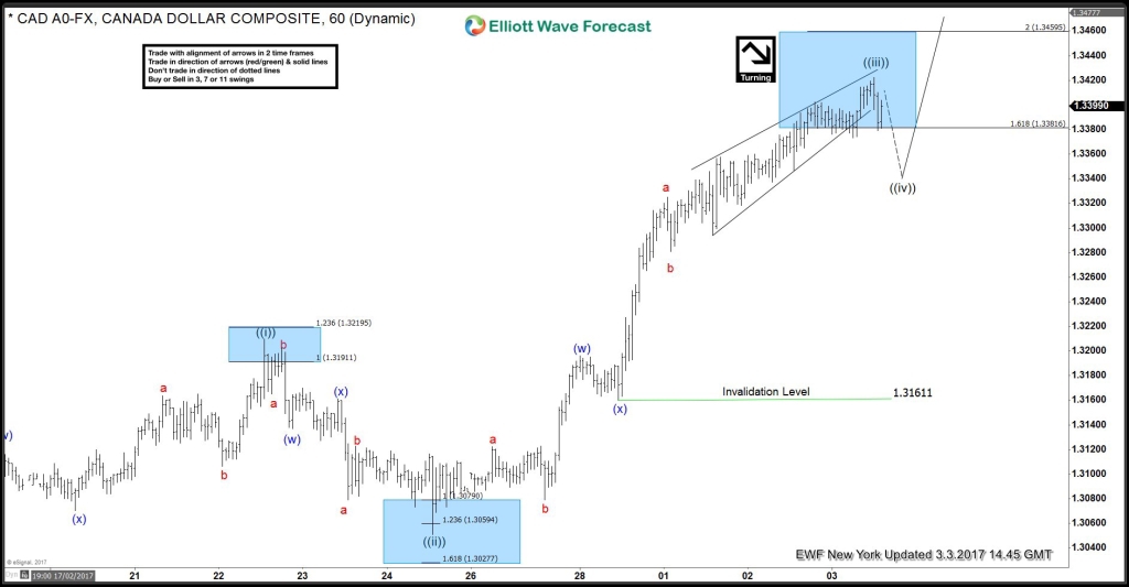 CAD (USDCAD) Elliott wave Forecast 3.3.2017